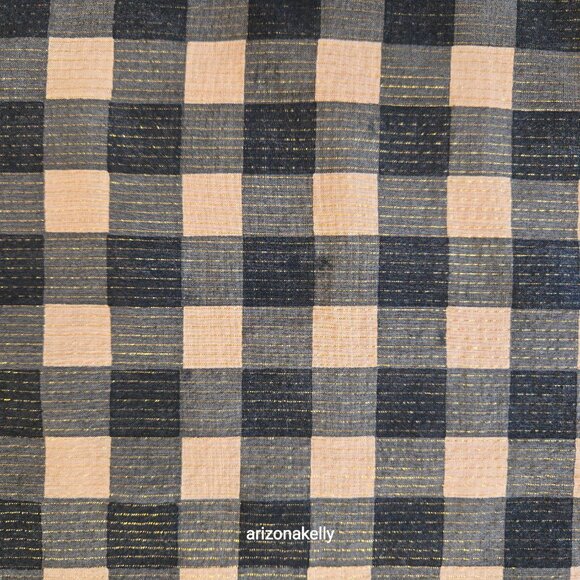 Nicholas K HUGE Distressed Cotton Scarf Black & Tan With Gold Thread - Picture 5 of 16